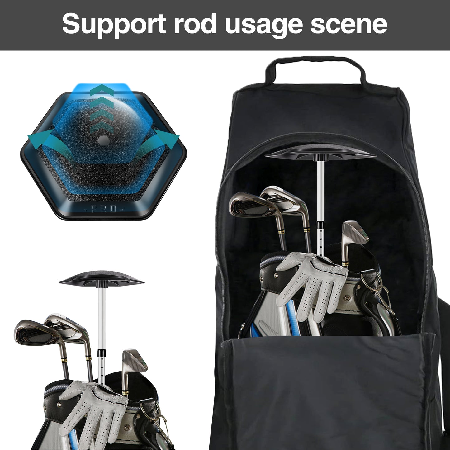JANUS Golf Travel Bag Support Rod,golf stiff arm,travel golf bag support rod,golf club protector for travel bag,stiff arm golf club protector,club glove stiff arm,golf travel bag support pole