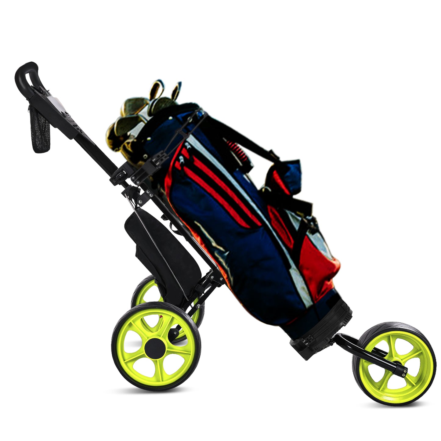 JANUS golf cart, Foldable golf push cart, golf bag cart, golf pull cart with phone holder and storage bag