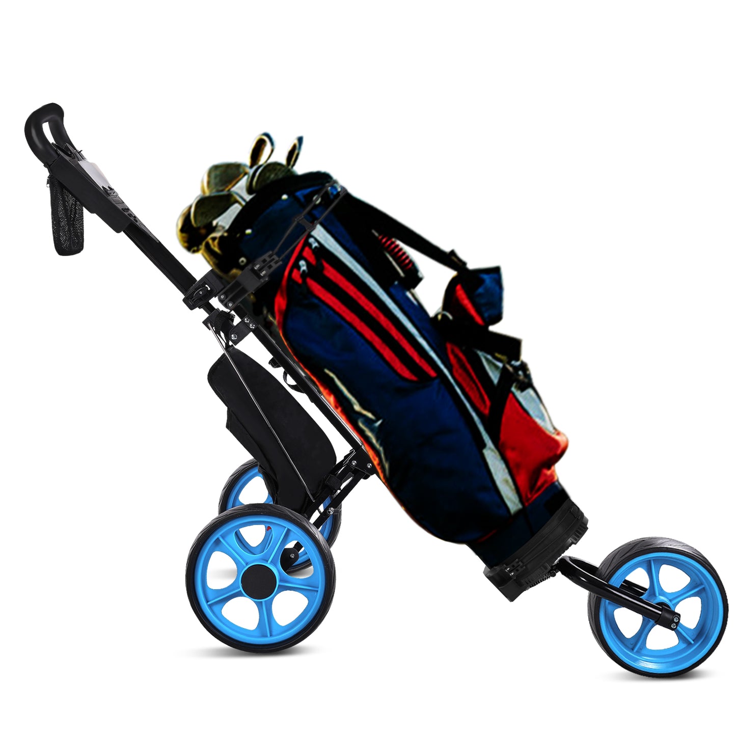 JANUS golf cart, Foldable golf push cart, golf bag cart, golf pull cart with phone holder and storage bag