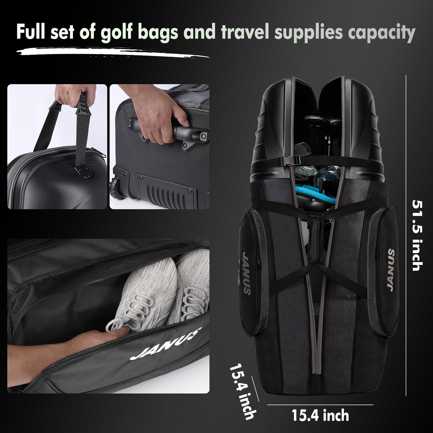 JANUS Golf Travel Bags,Golf Travel Bags for Airlines with Wheels,Head ABS Plastic case,Travel Golf Bag,Golf Bag Travel case,Hard case Golf Travel Bag