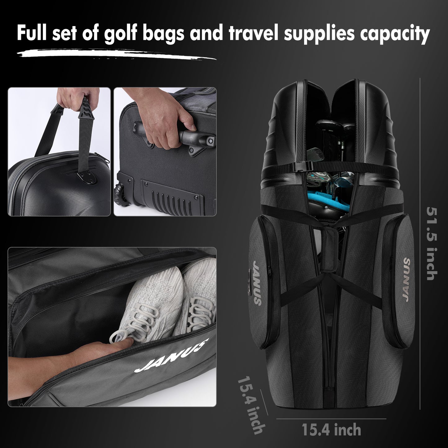 JANUS Golf Travel Bags,Golf Travel Bags for Airlines with Wheels,Head ABS Plastic case,Travel Golf Bag,Golf Bag Travel case,Hard case Golf Travel Bag